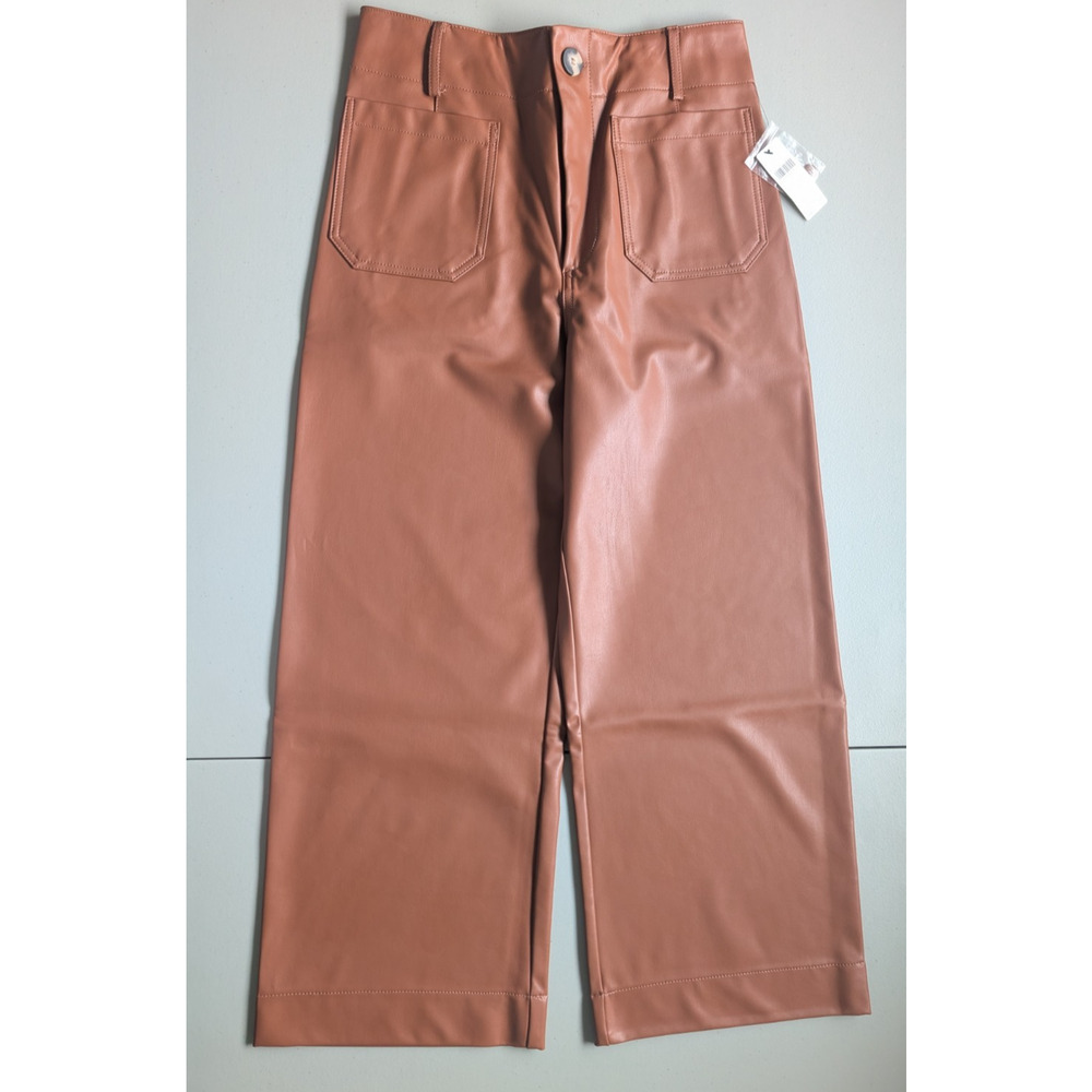 NWT Maeve The Colette Cropped Wide-Leg Faux Leather Pants Size 29 Copper #7D551 - Picture 2 of 11
